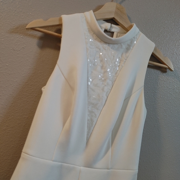 Guess High Neck Sleeveless Pencil Dress Ivory Off White Scuba Knit Sequin Size 4 - Picture 6 of 15